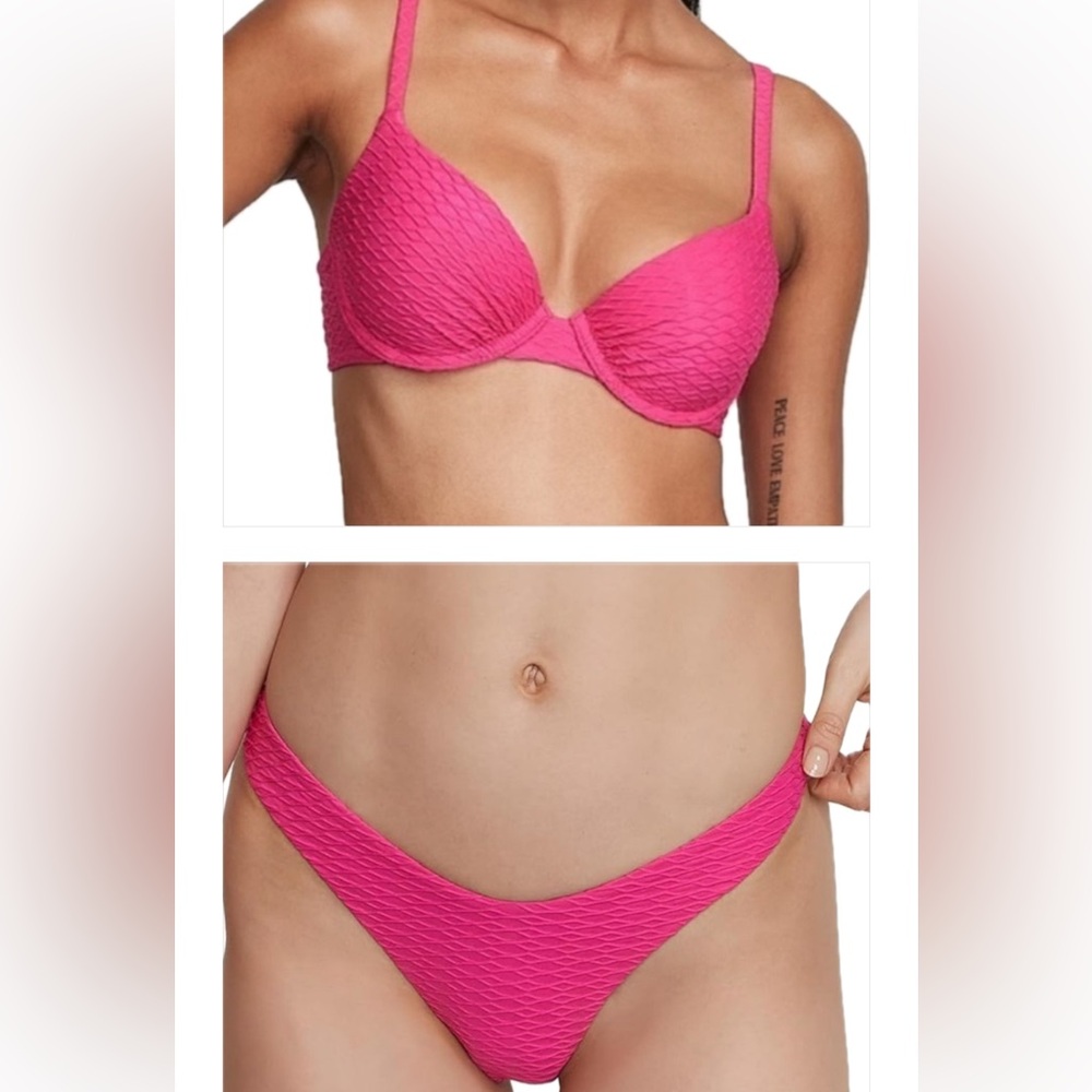 VS Swim Mix & Match Icon Push-Up Bikini Top Forever Pink & Brazilian Bottom - Picture 3 of 11